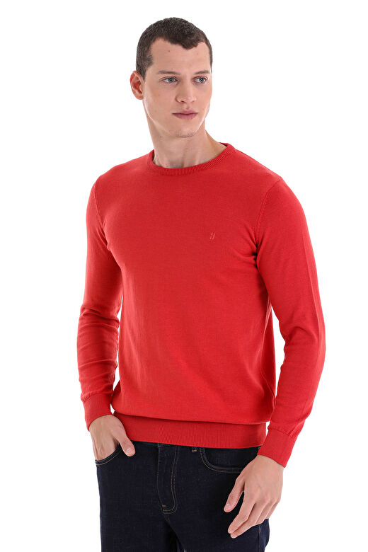 Kiremit Regular Fit Bisiklet Yaka 100% Pamuklu Triko Kazak 2