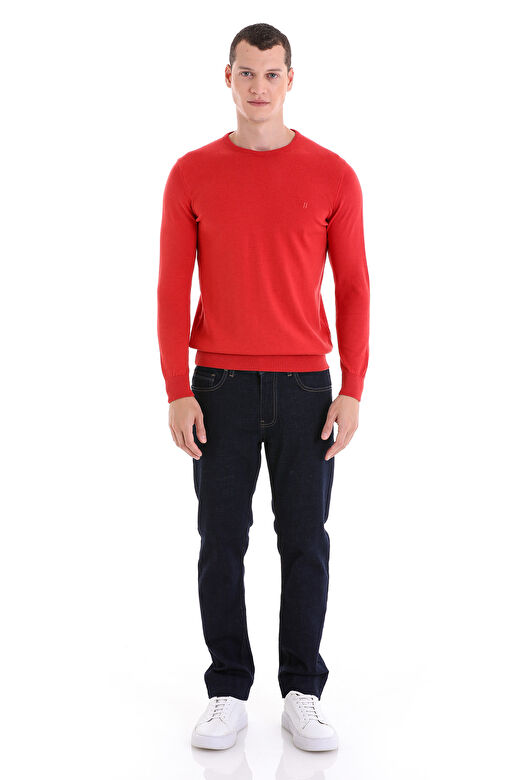 Kiremit Regular Fit Bisiklet Yaka 100% Pamuklu Triko Kazak 3