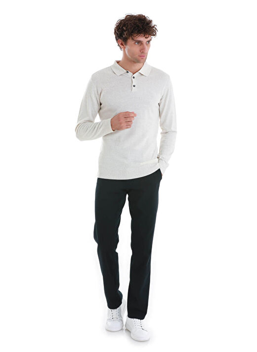 Bej Regular Fit Düz Polo Yaka Triko Kazak 2