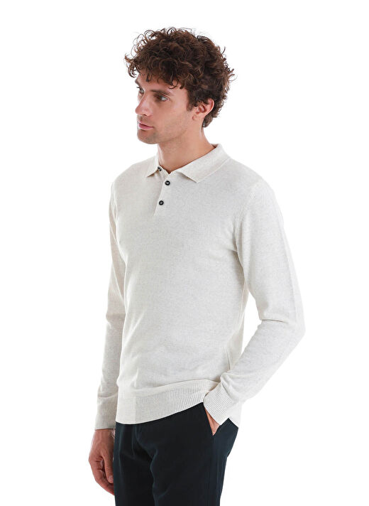 Bej Regular Fit Düz Polo Yaka Triko Kazak 3