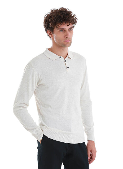 Bej Regular Fit Düz Polo Yaka Triko Kazak 4
