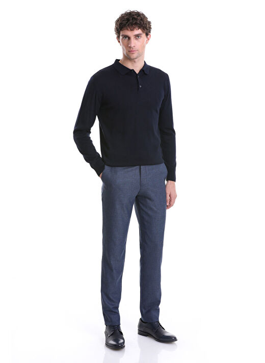 Lacivert Regular Fit Düz Polo Yaka Triko Kazak 2