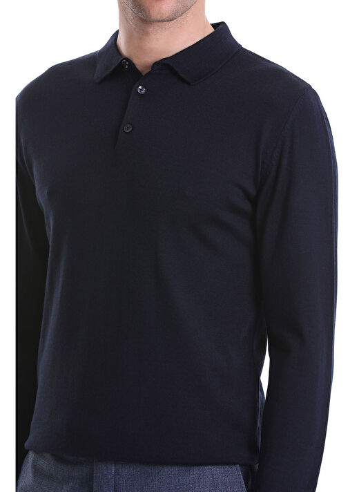 Lacivert Regular Fit Düz Polo Yaka Triko Kazak 4