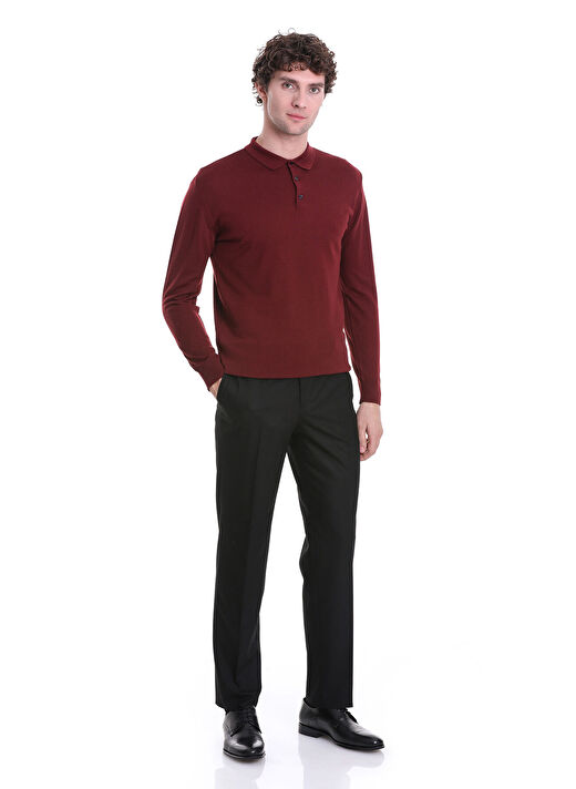 Kiremit Regular Fit Düz Polo Yaka Triko Kazak 2