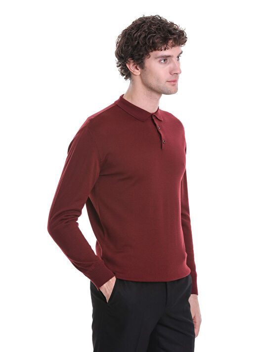 Kiremit Regular Fit Düz Polo Yaka Triko Kazak 3