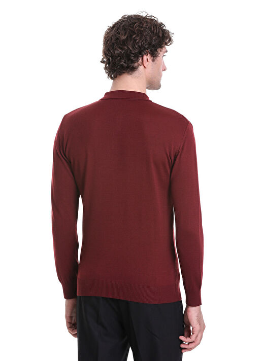 Kiremit Regular Fit Düz Polo Yaka Triko Kazak 4