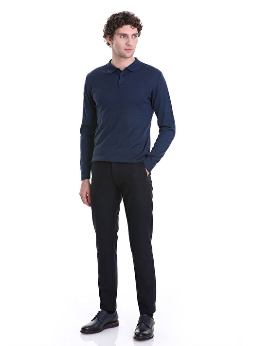 indigo Regular Fit Düz Polo Yaka Triko Kazak 2