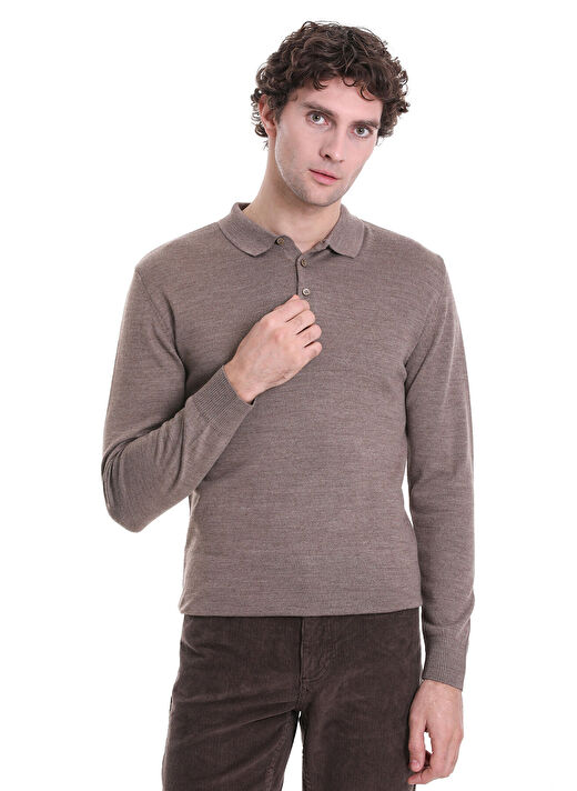 Vizon Regular Fit Düz Polo Yaka Triko Kazak 1