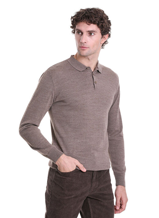 Vizon Regular Fit Düz Polo Yaka Triko Kazak 4