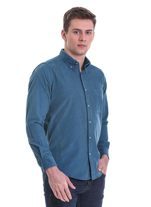 Mavi Slim Fit 100% Pamuklu Düğmeli Yaka Uzun Kollu Klasik Gömlek 1