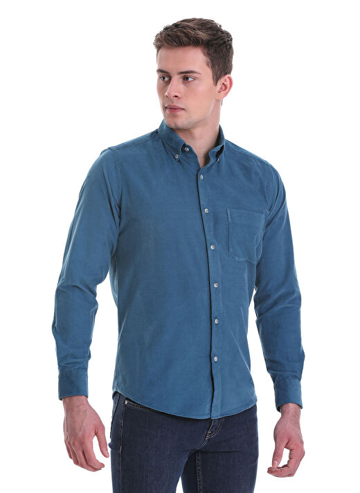 Mavi Slim Fit 100% Pamuklu Düğmeli Yaka Uzun Kollu Klasik Gömlek 3