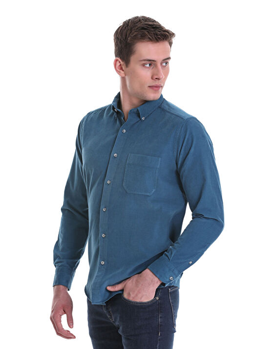 Mavi Slim Fit 100% Pamuklu Düğmeli Yaka Uzun Kollu Klasik Gömlek 4