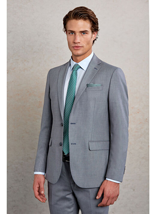 Gri Comfort Fit Desenli Mono Yaka Klasik Takım Elbise 3