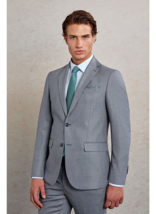 Gri Comfort Fit Desenli Mono Yaka Klasik Takım Elbise 4