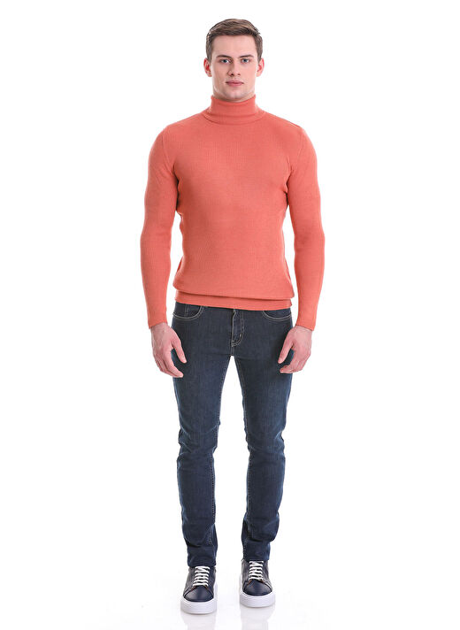 Pembe Slim Fit Fitilli Balıkçı Yaka Yünlü Triko Kazak 2