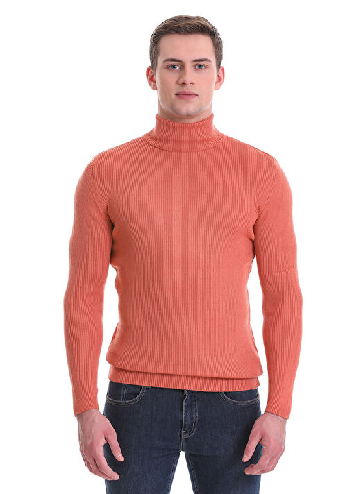 Pembe Slim Fit Fitilli Balıkçı Yaka Yünlü Triko Kazak 3