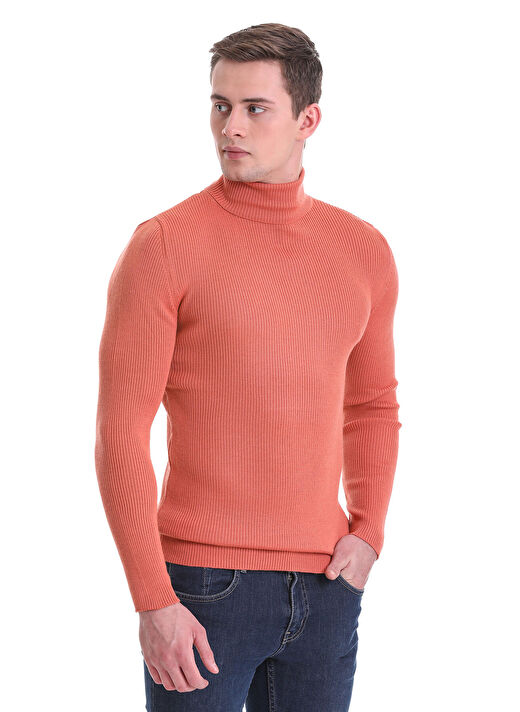 Pembe Slim Fit Fitilli Balıkçı Yaka Yünlü Triko Kazak 4