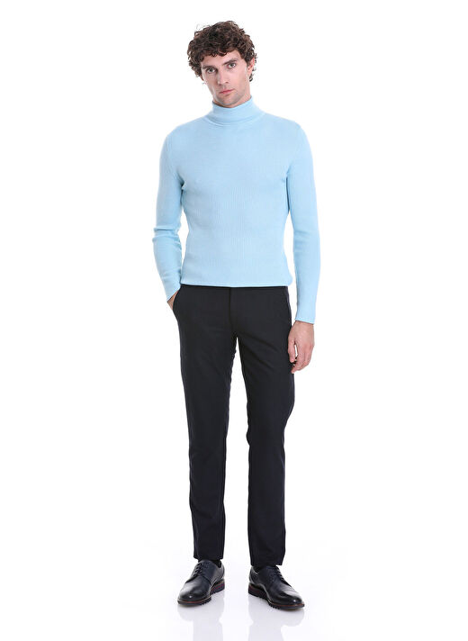 Mavi Slim Fit Fitilli Balıkçı Yaka Yünlü Triko Kazak 2
