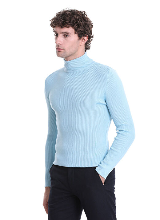Mavi Slim Fit Fitilli Balıkçı Yaka Yünlü Triko Kazak 3
