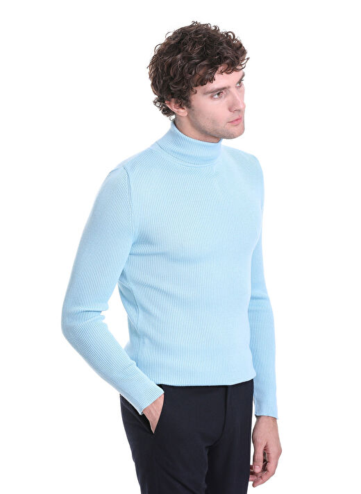 Mavi Slim Fit Fitilli Balıkçı Yaka Yünlü Triko Kazak 4
