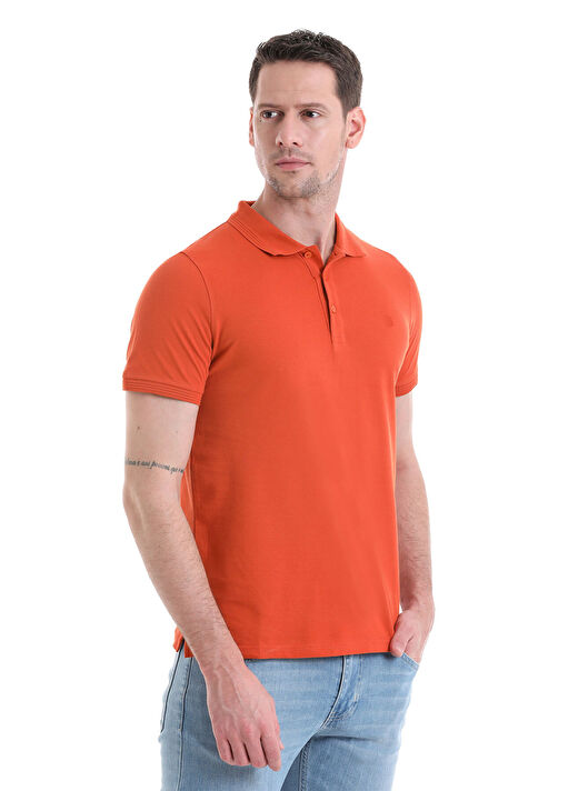 Kiremit Regular Fit Düz 100% Pamuklu Polo Yaka Tişört 3