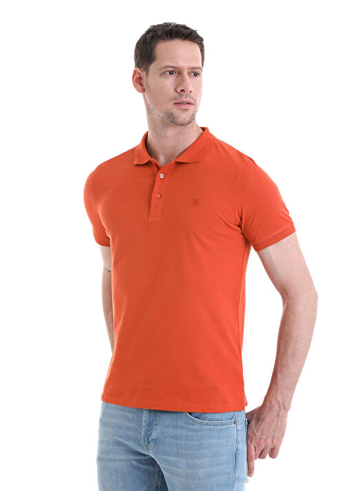 Kiremit Regular Fit Düz 100% Pamuklu Polo Yaka Tişört 4
