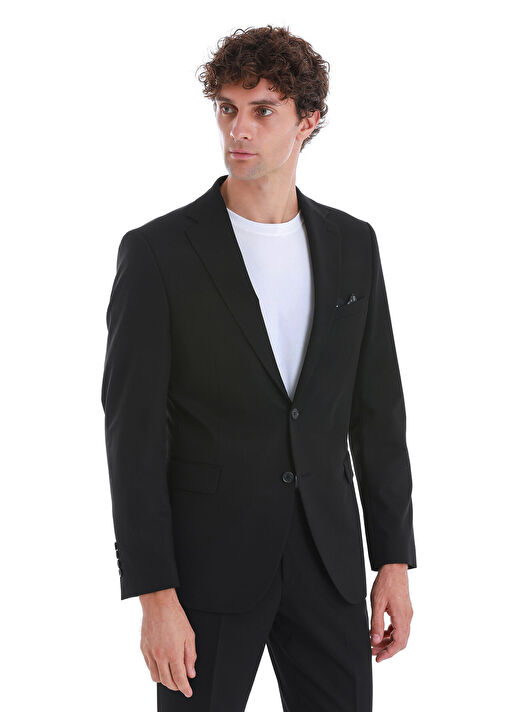 Siyah Slim Fit Düz Mono Yaka Klasik Takım Elbise 4