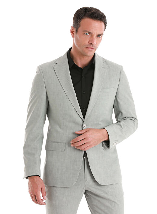 Gri Slim Fit Desenli Mono Yaka Klasik Takım Elbise 1