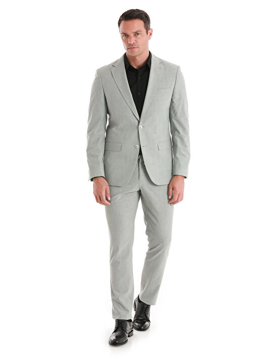 Gri Slim Fit Desenli Mono Yaka Klasik Takım Elbise 2