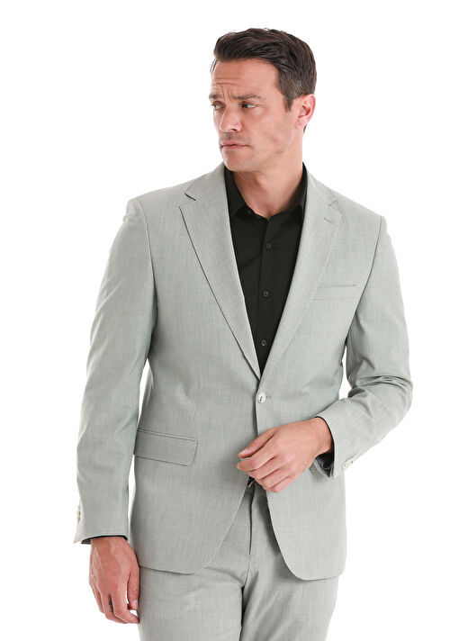 Gri Slim Fit Desenli Mono Yaka Klasik Takım Elbise 3