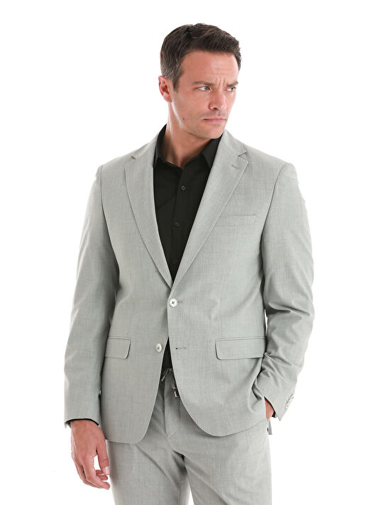 Gri Slim Fit Desenli Mono Yaka Klasik Takım Elbise 4