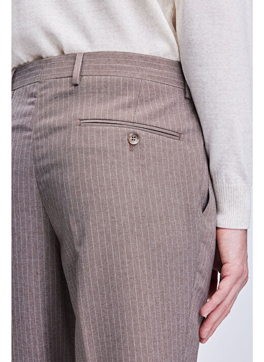 Kahverengi Slim Fit Çizgili Kruvaze Klasik Takım Elbise 4