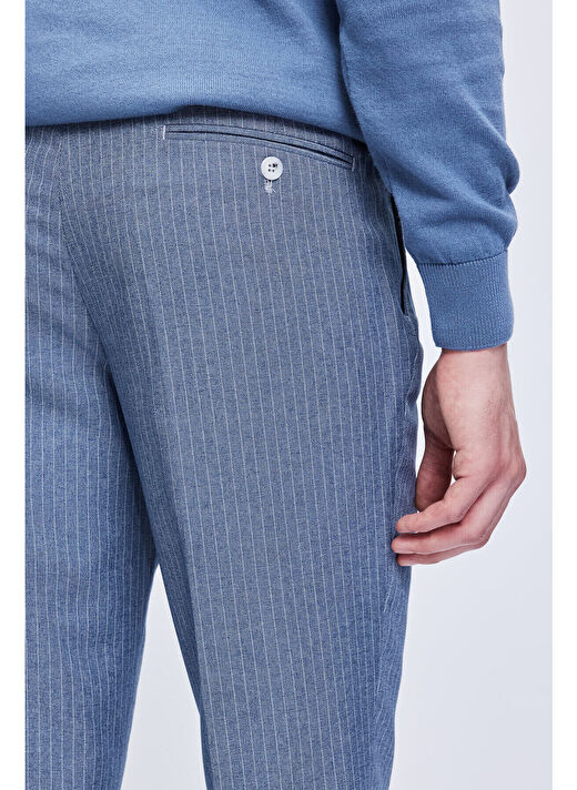 Mavi Slim Fit Çizgili Kruvaze Klasik Takım Elbise 4