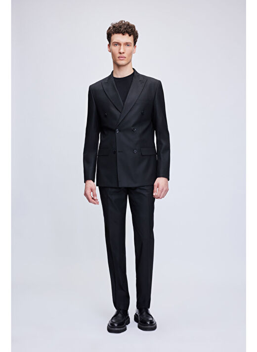 Siyah Regular Fit Kruvaze Klasik Takım Elbise 33181024T011_002 1