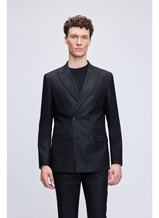 Siyah Regular Fit Kruvaze Klasik Takım Elbise 33181024T011_002 2
