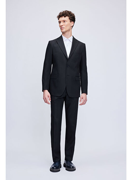 Siyah Comfort Fit Desenli Mono Yaka Klasik Takım Elbise 1