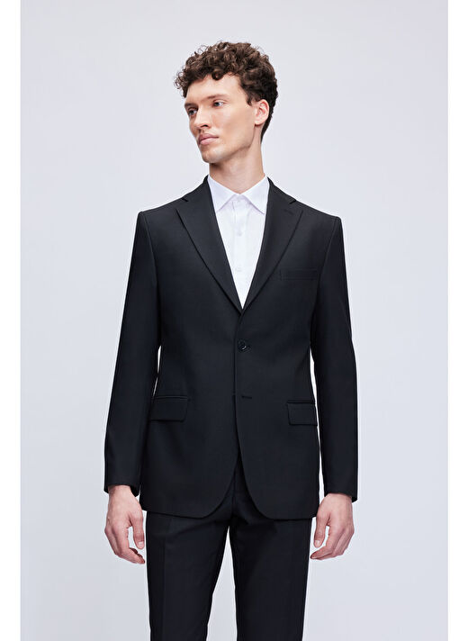Siyah Comfort Fit Desenli Mono Yaka Klasik Takım Elbise 2