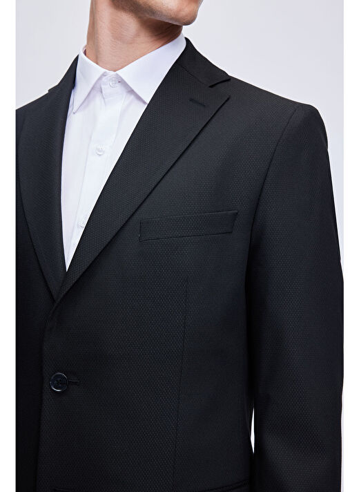Siyah Comfort Fit Desenli Mono Yaka Klasik Takım Elbise 4