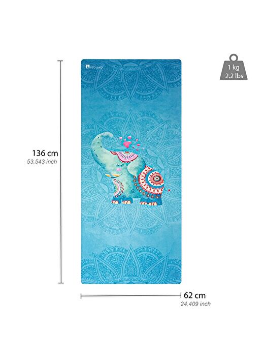 Mavi Fil Desenli, Kaymaz 4mm Doğal Süet Çocuk Yoga – Eğlenceli & Dayanıklı Blue Elephant, Kids Yoga 4