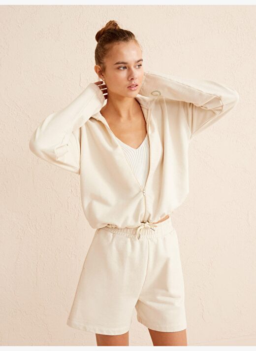 Bej Oversize Pamuklu Sweatshirt 4