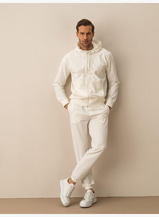 Beyaz Slim Fit Pamuklu Sweatmont 2