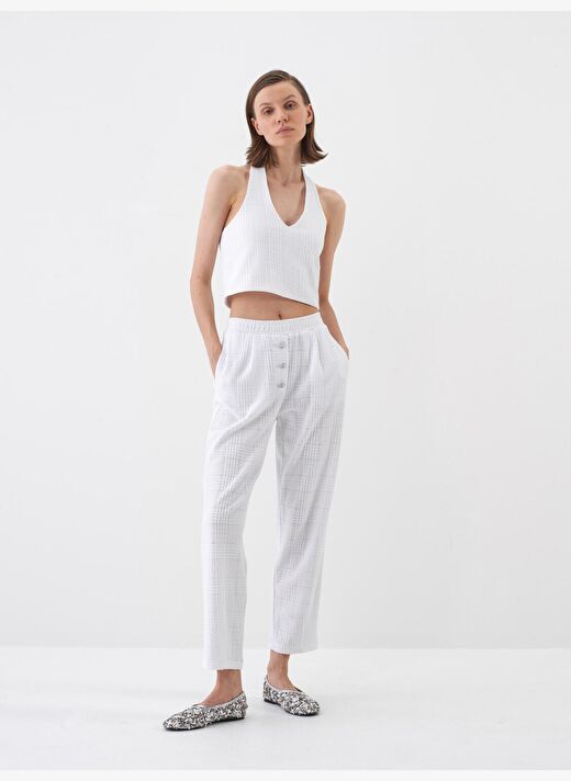 Beyaz Regular Fit Pamuklu Pantolon 2