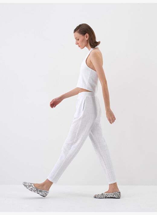 Beyaz Regular Fit Pamuklu Pantolon 3