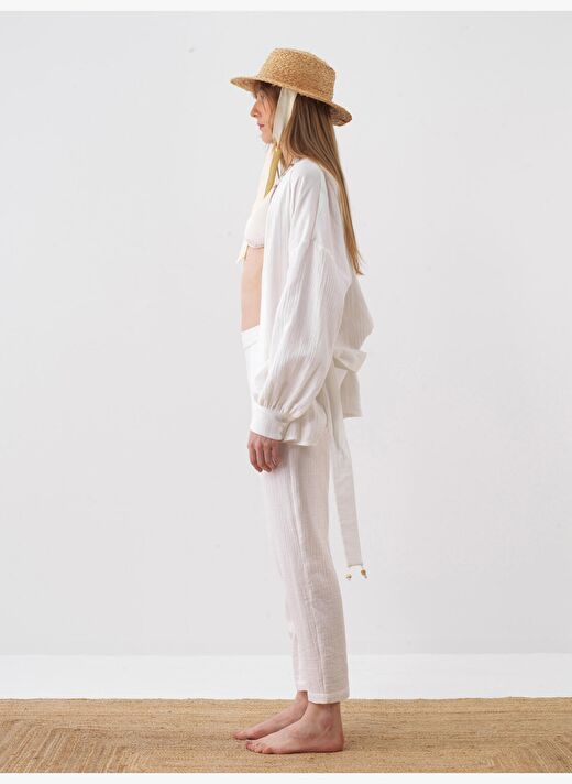 Beyaz Oversize Pamuklu Pantolon 3
