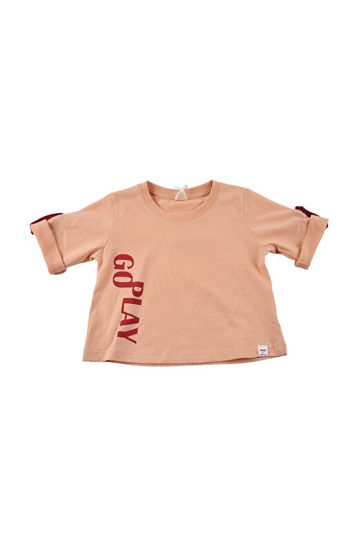 Kız Çocuk Go Play Baskılı Kolları Katlamalı Pudra T-Shirt (4-12yaş) 3