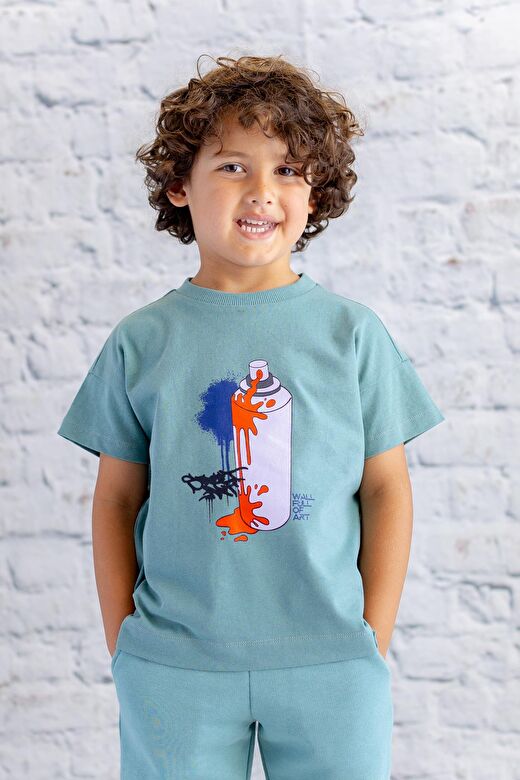 Erkek Çocuk Baskılı T-Shirt - Mint 1