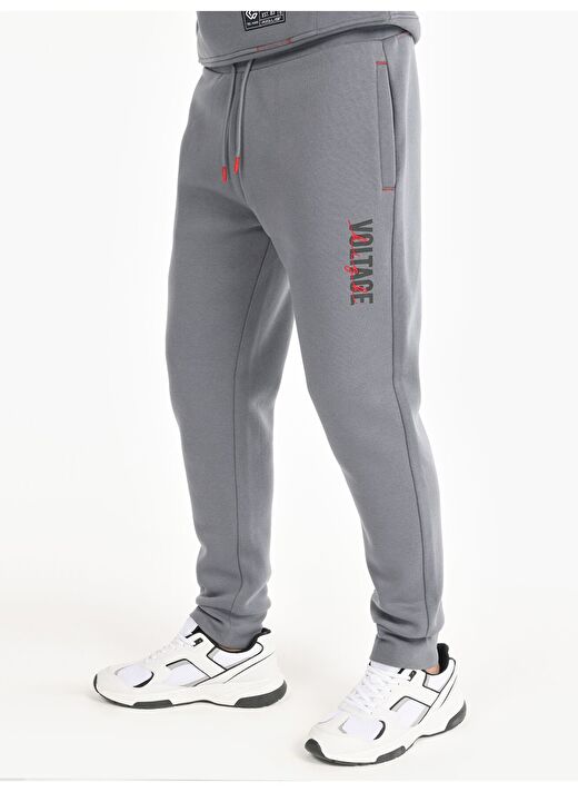 Regular Fit Orta Bel Cepli Gri Erkek Eşofman Altı 4