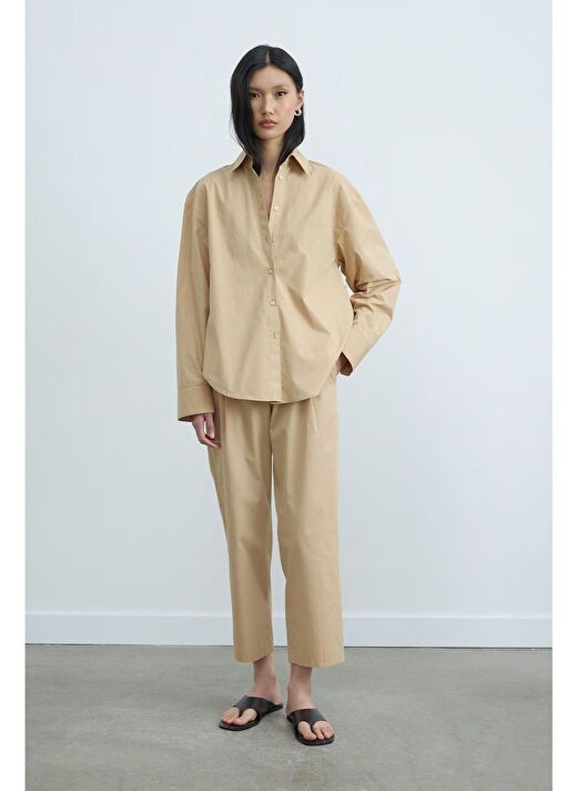 Camel Paper Poplin Pantolon 1