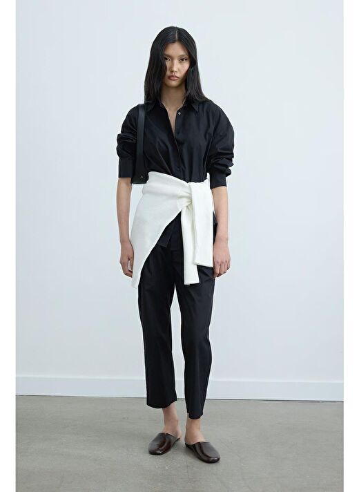Siyah Paper Poplin Pantolon 2