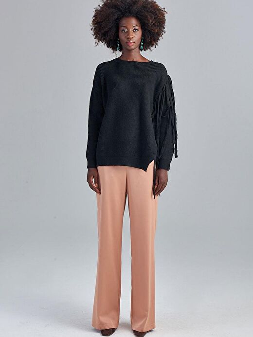 Beli Lastikli Bol Paça Saten Pantolon - Camel 1